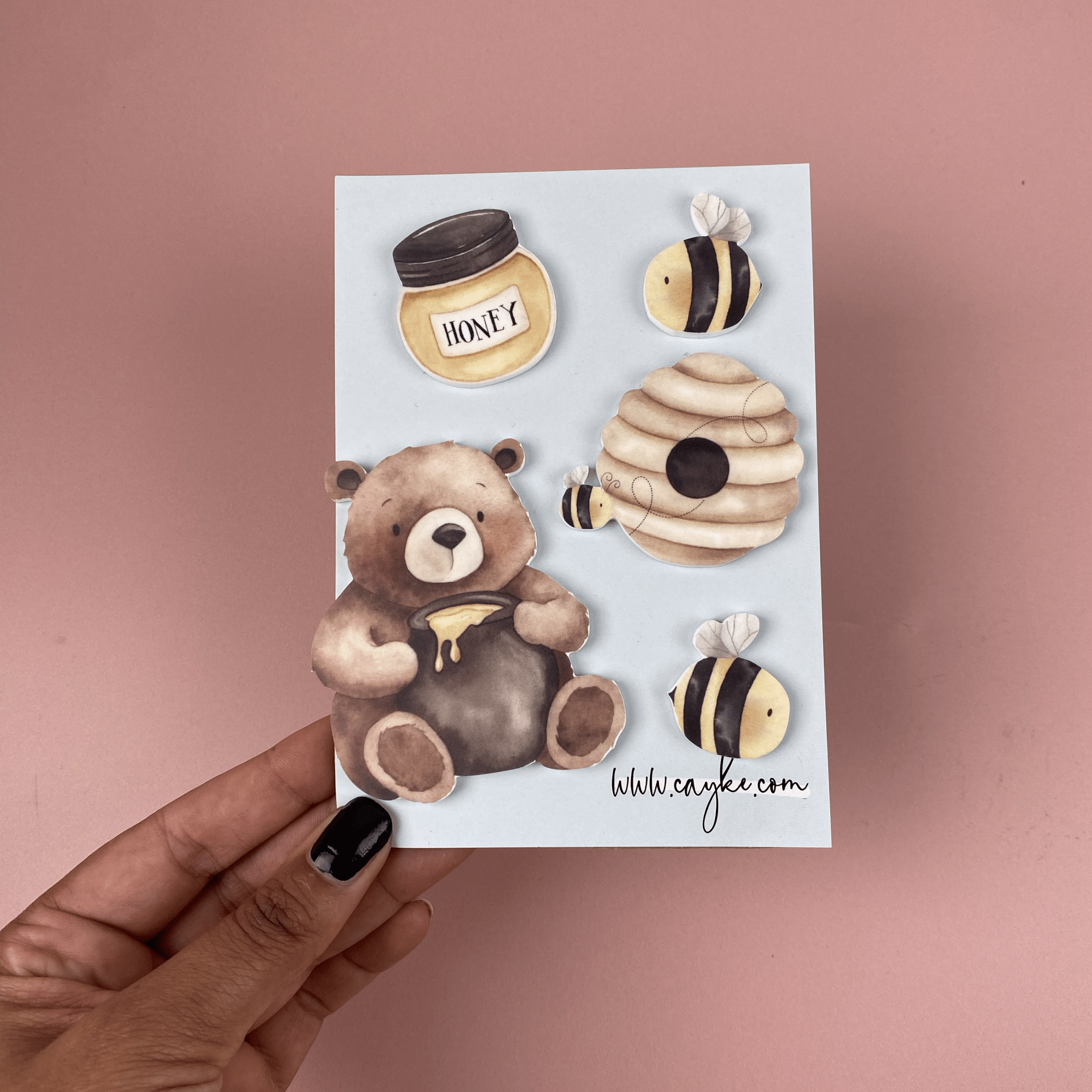 Acrylic Printed Bear And Bee's Cake Charm Set - Cake charm