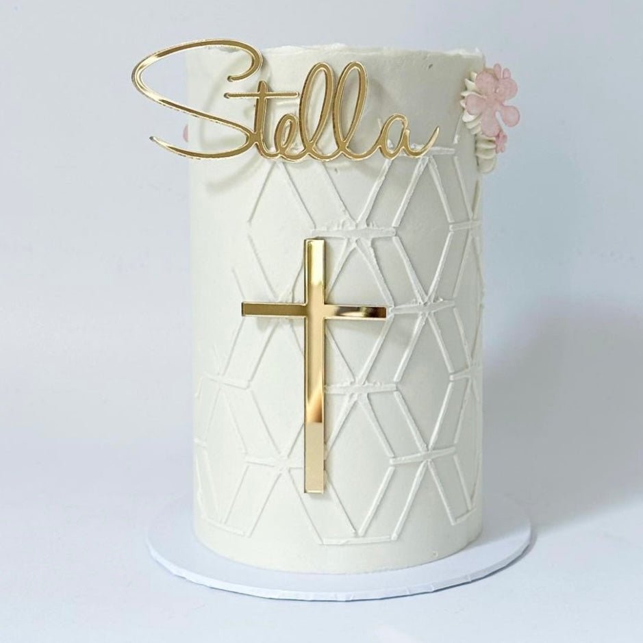 Christening Name and Cross Charm - Cake charm