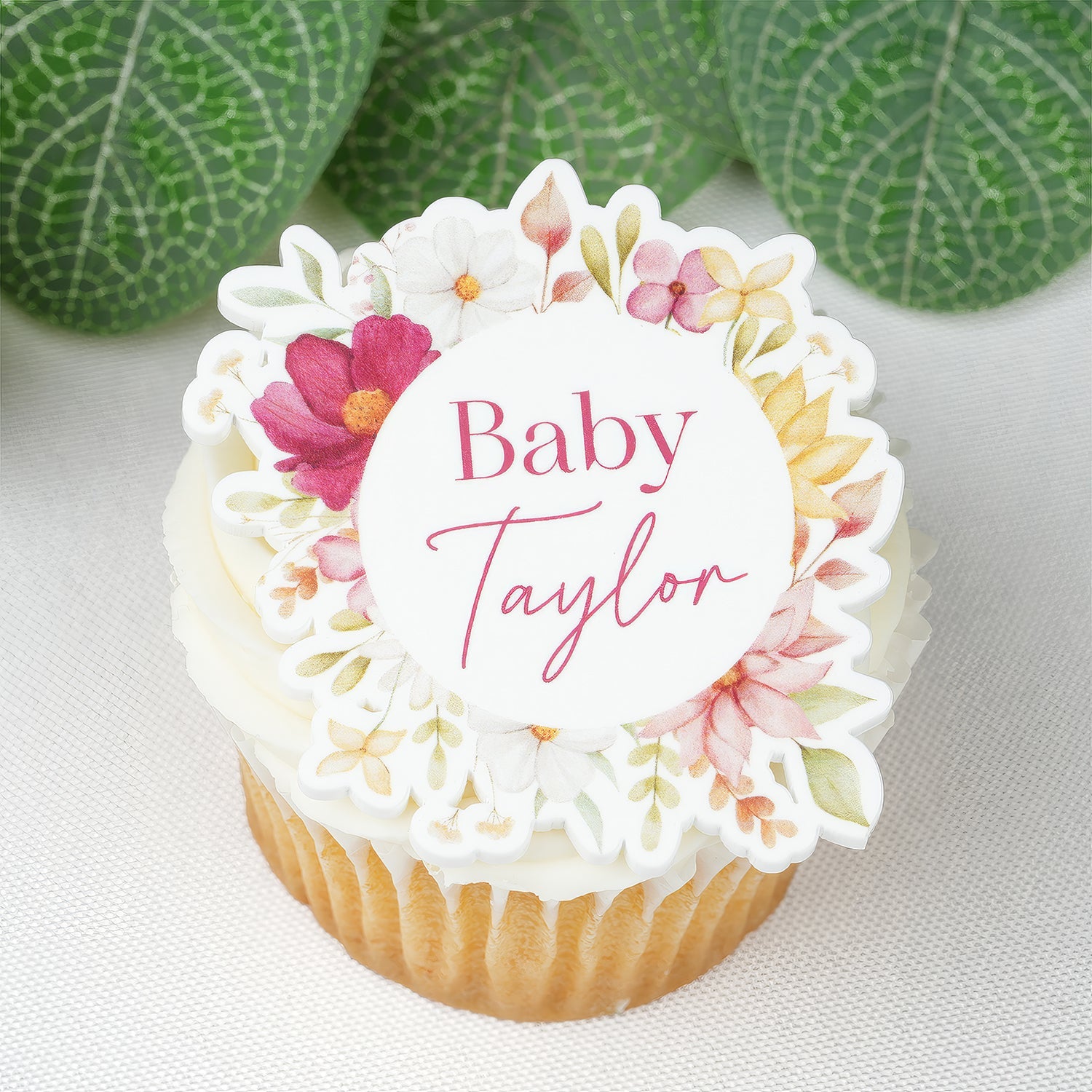 Personalised Floral Acrylic Baby shower Cupcake Topper - Cupcake Topper