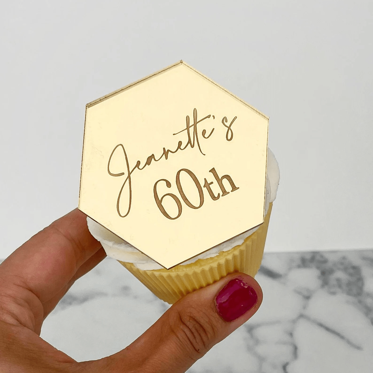 Personalised Hexagon Engraved Cupcake Toppers - Cupcake Topper