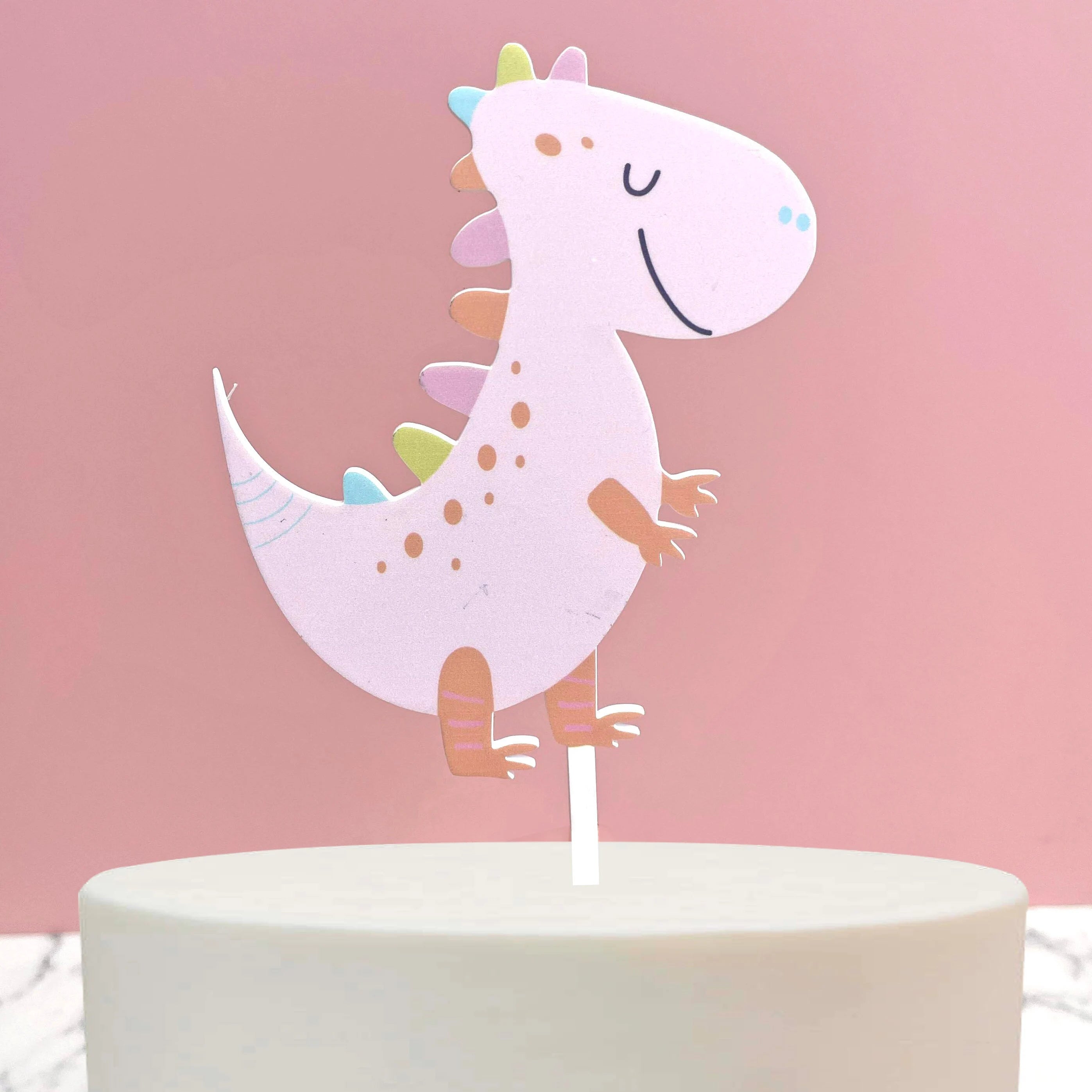 Pink Dinosaur Acrylic Cake Topper - Cake Topper