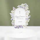 Printed Floral Plum Christening Cake Topper -