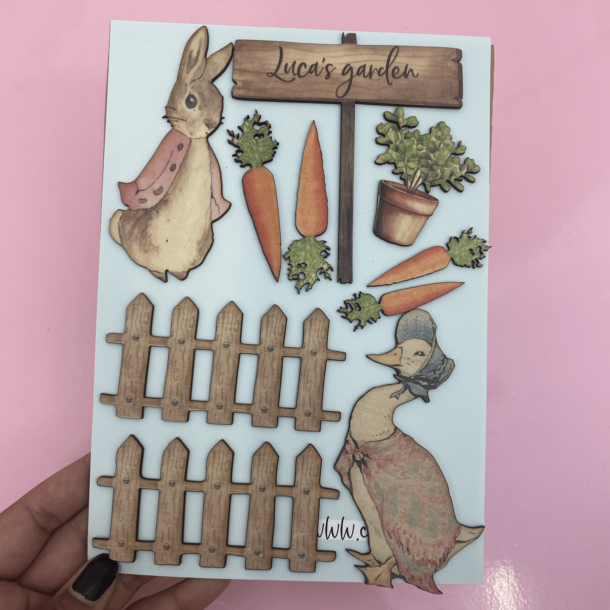 Printed Rabbit Wood cake Charm Set - Cake charm