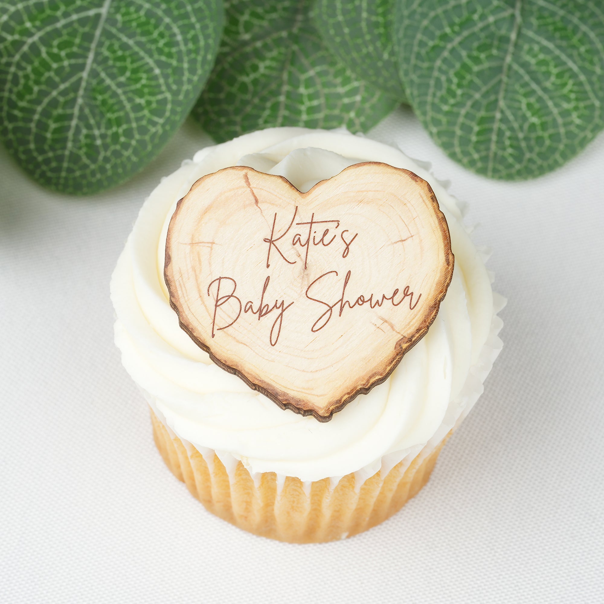 Wooden Heart Engraved Baby Shower Cupcake Topper - Cupcake Topper